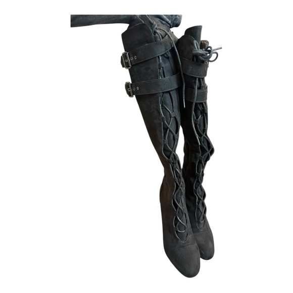 JustFab Black Lace Up Boots - Picture 5 of 11